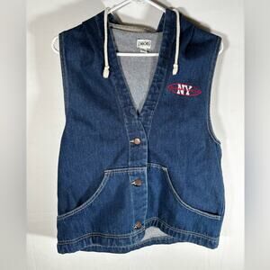 Cherokee Vintage Hooded Blue Denim Vest Size Medium